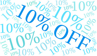 Ten Percent Off word cloud on a white background. 