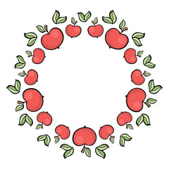 Cute cartoon style hand drawn red apple frame isolated on white background. Vector illustration