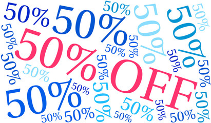 50% Off - Fifty Percent Off word cloud on a white background. 