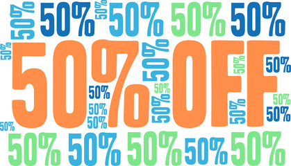 50% Off - Fifty Percent Off word cloud on a white background. 