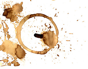 Real coffee ring. Text space. Isolated