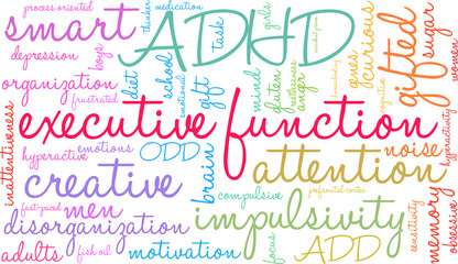 Executive Function word cloud on a white background.
