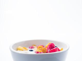 blueberry and milk on the white dish
