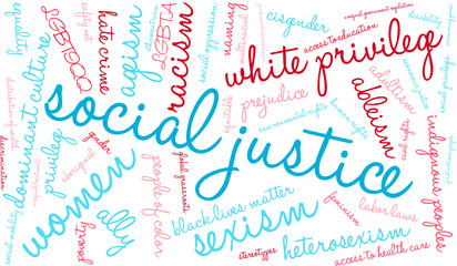 Social Justice word cloud on a white background.