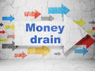 Banking concept: arrow with Money Drain on grunge wall background