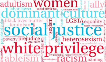 Social Justice word cloud on a white background.