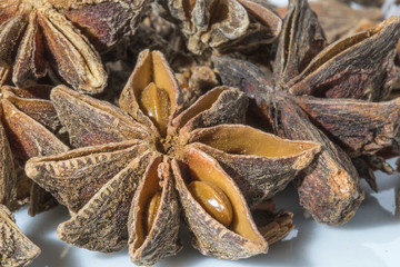 Close-up of several anise stars