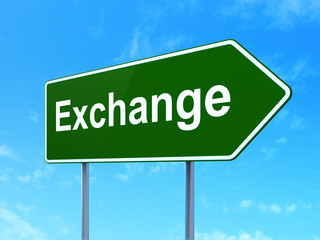 Money concept: Exchange on road sign background
