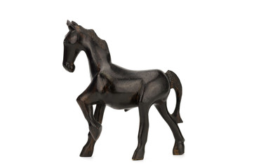 Beautiful sculpture of horse made of  wood isolated on the white