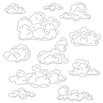 Cumulus Clouds Outline Set.