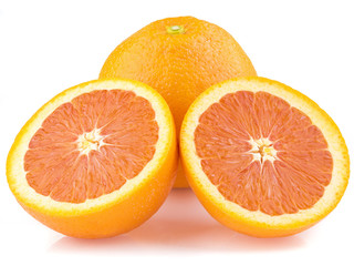 ripe orange sliced fruit isolated on white