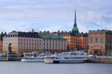 Fototapeta premium Stockholm, Sweden - March, 16, 2016: passenger ship in Stockholm harbour, Sweden