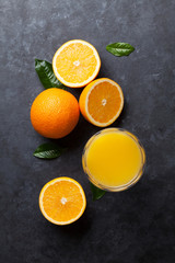 Fresh orange fruits and juice