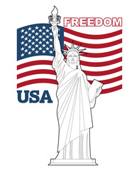 Statue of Liberty and American flag. Symbol of freedom and democ