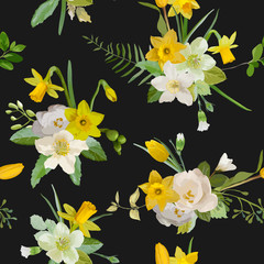 Seamless Pattern. Floral Background. Spring Flowers. Vector Background