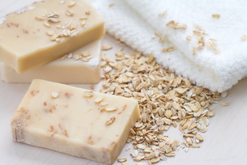 Handmade soap with oat scrub and milk