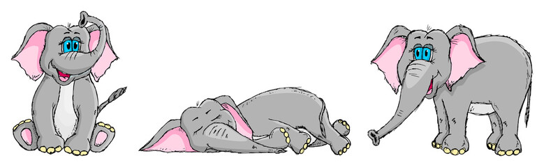 Set of cute sketchy elephants