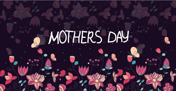 contrasting Vector colorful background colors on a dark background with the words mother's day pozdrowienia postcard, spring illustration