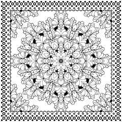 Fototapeta premium Black Bandana Print design. Fabric pattern for silk scarf. 