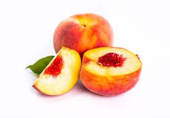 Fototapeta na wymiar Peach. Fruit with slice isolated on white background