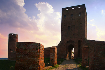 View of the old, ruined mediewal castle. 