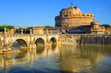 Castel Sant'Angelo reflecting in Tiber river, Rome, Italy