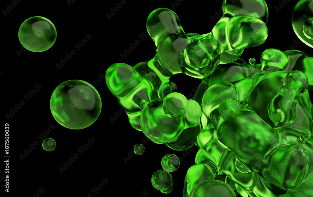 Poster abstract 3d rendering of chaotic liquid in empty space. background with dynamic fluid splash. design