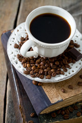 cup of coffee on wooden surface