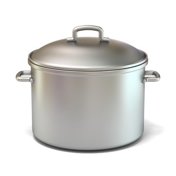 Steel cooking pot. 3D render illustration isolated on white background