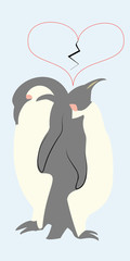 Pair of penguins and broken heart above