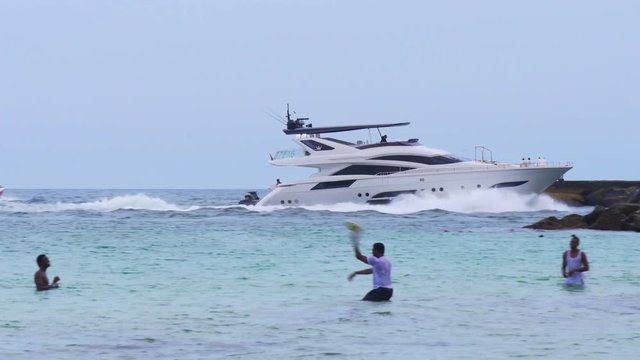 miami beach summer day yacht passing from ocean to gulf 4k usa
