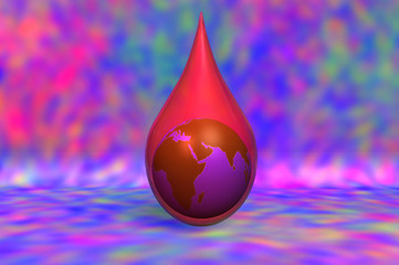 Fototapeta premium 3D illustration. World Haemophilia day 17 April. An earth globe inside a blood drop with a colorful background.