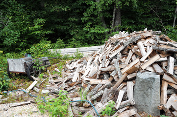 Wood pile stacked and cut for the winter season.
