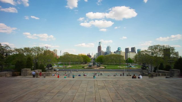 summer day philadelphia famous stairs city panorama 4k time lapse usa
