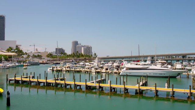 miami city summer day tourist boat yacht dock port 4k time lapse florida usa
