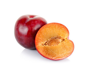 Red plum fruit isolated on white background