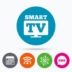 Fototapeta premium Widescreen Smart TV sign icon. Television set.