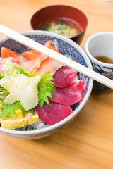 Japanese food- Salmon and negitoro tuna on rice