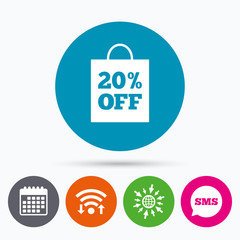 20 percent sale bag tag sign icon.
