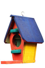 colorful bird house isolated on white background.