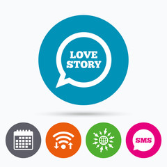 Love story speech bubble sign icon. Engagement symbol.