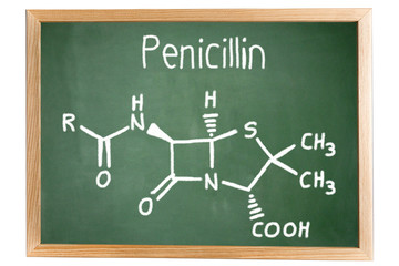 Blackboard with the chemical formula of Penicillin