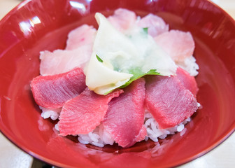 Japanese food- Salmon and negitoro tuna on rice
