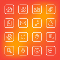 white line web icon set with rounded rectangle frame for web design, user interface (UI), infographic and mobile application (apps)