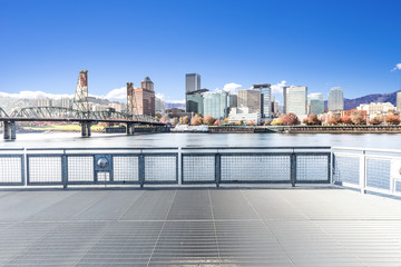empty footpath with cityscape and skyline in portland