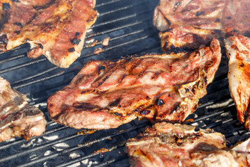 Grilled pork chop on the grid