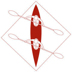 kayak, boat, paddle, kayak, sports, symbol, top view, row, two, square, diamond, synchronously, red, white, contour