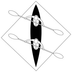 kayak, boat, paddle, kayak, sports, symbol, top view, row, two, square, diamond, synchronously, black, white, contour