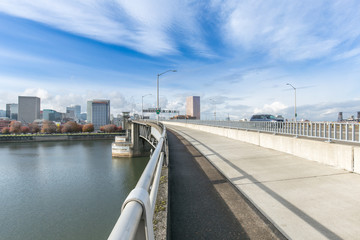 footpath on bridge and skyline and cityscape in portland