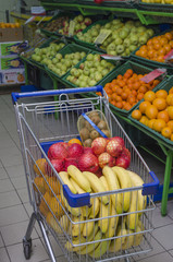 the cart from a supermarket with products